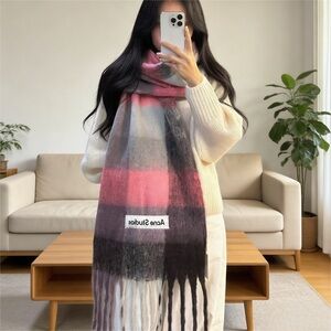 Acne Women's Scarf in Pink and Gray Plaid